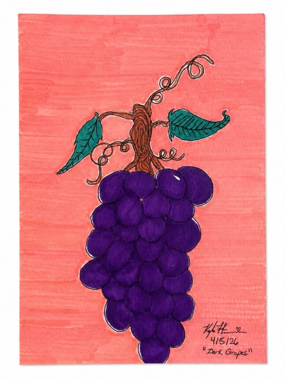 Original Dark Grapes Artwork Handmade Fruit Drawing Purple Grape Wall Art 7x5